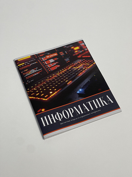 Тетрадь предметная 36 листов "Картинки" Информатика, со справочным материалом, обложка мелованная бумага, блок №2 (серые листы)