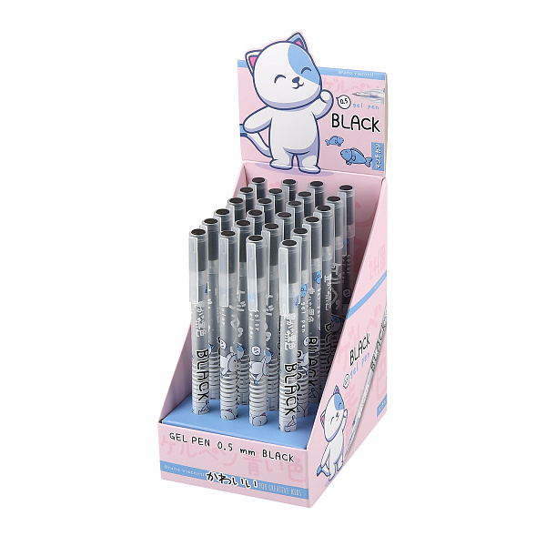 Ручка гелевая 0,5 мм UniWrite.KAWAII ANIMALS, ЧЕРНАЯ