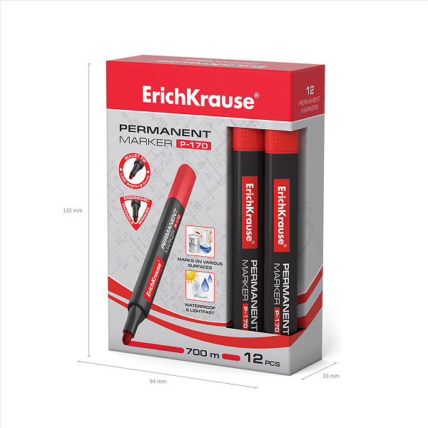 Маркер перм. ErichKrause®  P-170, КРАСНЫЙ