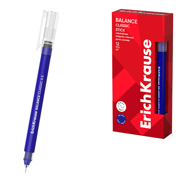 Ручка-роллер 0,5 мм ErichKrause Balance Stick Classic цвет чернил синий (в коробке)