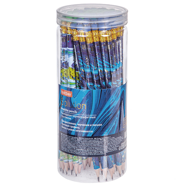 Карандаш чернографитн. Hatber Solution круглый корпус 72шт. серия  "HB" с ластиком с заточ.  в Пласт.тубе