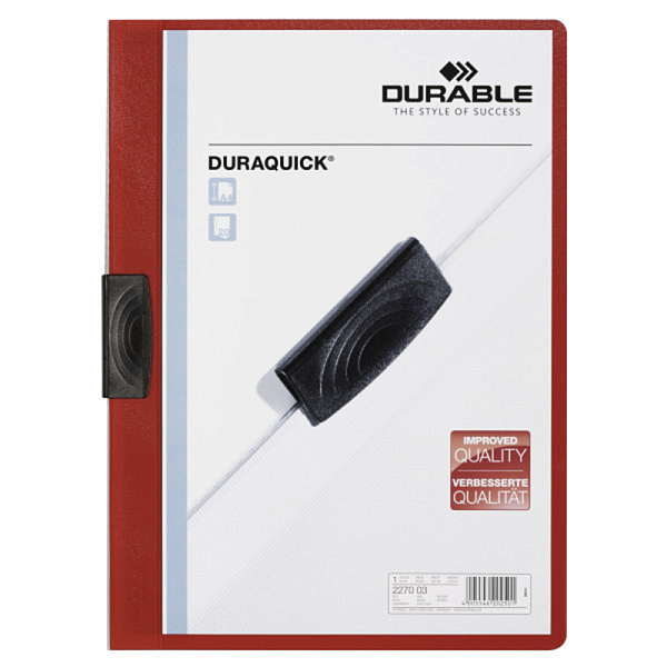 Папка DURAQUICK, красная, с прозрачным верхним листом и клипом, на 20 лис.
