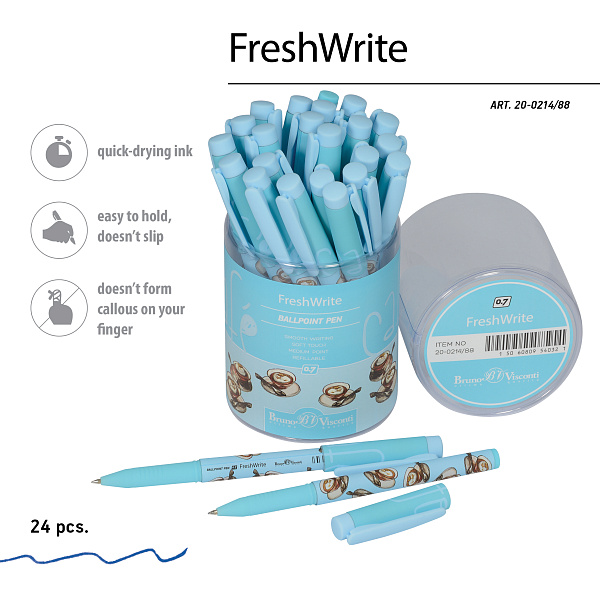 Ручка шариковая 0,5 мм "FreshWrite. Кофемания. Тирамису" СИНЯЯ