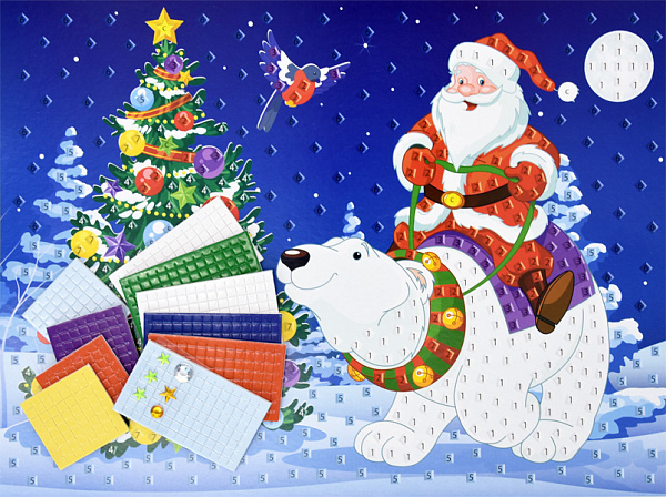 Самокл. мерцающая мозаика из мягк. пласт. А3 "Дед Мороз и медведь"