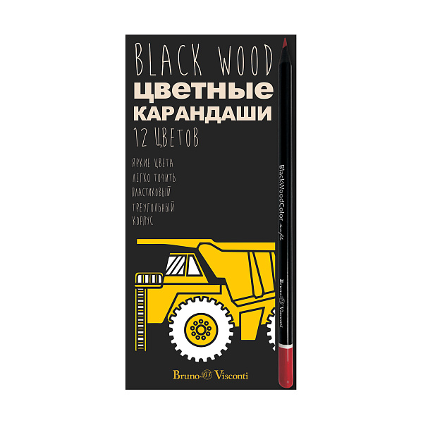 Карандаши 12 цв. "BlackWoodColor" пластиковые 4  вида