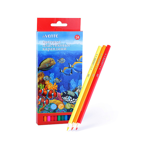 Карандаши цветные пластиковые "deVENTE. Животный мир" 24 цветf, 2М, диаметр грифеля 3 мм, шестигранные, пластиковый корпус, в картонной коробке