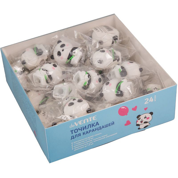 Точилка 1 отв. "deVENTE. Panda" 28x29x34 мм, пластиковая с покрытием Soft Touch, каждая в индивидуальном пакете с с индивидуальной маркировкой