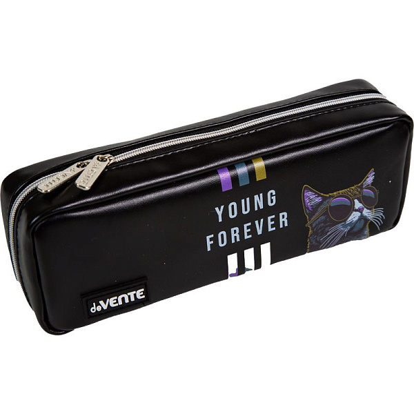 Пенал "deVENTE. Young Forever" 21x9x5 см, прямоугольный для 60 пр. искусственная кожа, на молнии, 3 внутренних отделения с перегородками, с каучуковой аппликацией, темно-серый