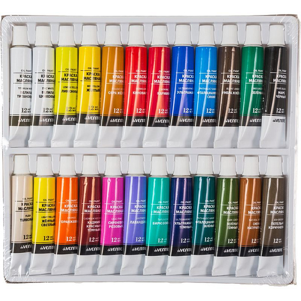 Масло "deVENTE" 24 цвета по 12 мл, в алюминиевых тубах, в картонной коробке