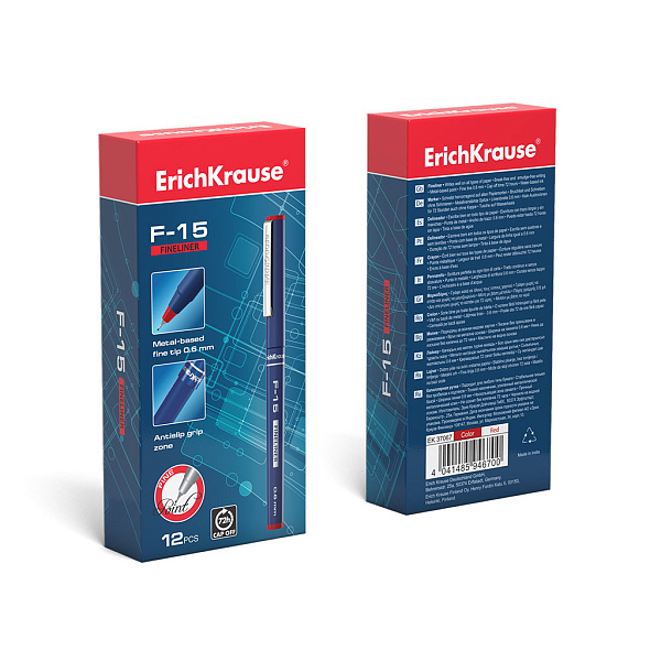 Ручка капиллярная ErichKrause® F-15, цвет чернил красный (в коробке)