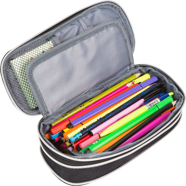 Пенал "deVENTE. New Vision" 21x8x3(7) см, овальный с возможностью расширения для 90 пр. с внешним открытым карманом, с внутренним органайзером-створкой, 2-мя внутренними открытыми карманами, высококачественный полиэстер и светоотражающая ткань, тракт