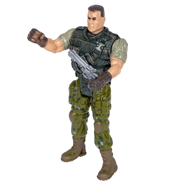 Набор "Армия" солдатик с оружием, " НАСТОЯЩИЙ БОЕЦ"  Bondibon, CRD 21,5x13x3 см, спецназовец, форма камуфляж зелёного цвета.