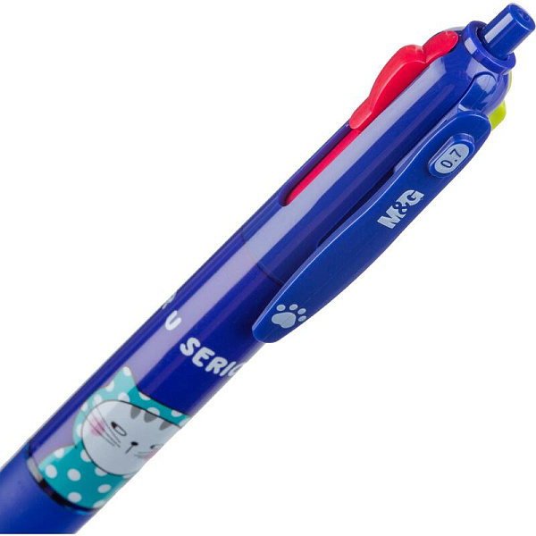 Ручка 4 цв. шариковая автомат. 0,7 мм M&G So Many Cats, масл, асс