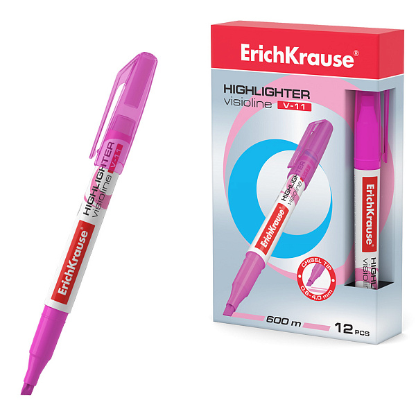 Маркер-текстовыделитель ErichKrause® Visioline V-11, розовый (в коробке )