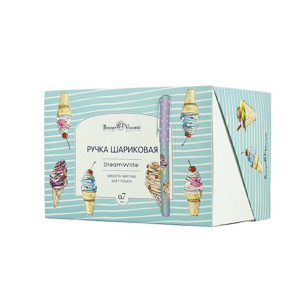 Ручка шариковая 0,7 мм "DreamWrite. Сахарный рожок" в тубусе СИНЯЯ, 3 вида