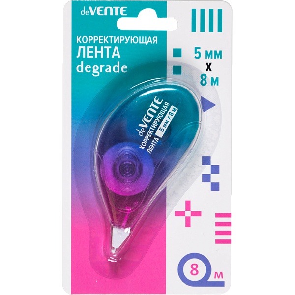 Корректир. лента 5мм х 8м "deVENTE. Degrade" цвет деграде, прозрачный корпус, фронтальный аппликатор, в картонном блистере