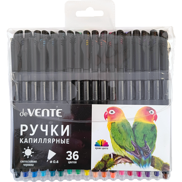 Набор ручек капиллярных "deVENTE. Drops" 36 цв. 0,4 мм, с круглым черным корпусом, в пластиковом блистере