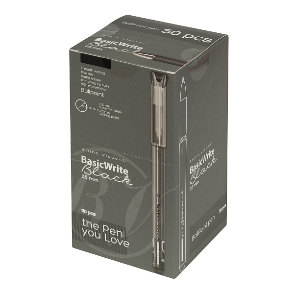 Ручка шариковая 0,5 мм Bruno Visconti "BasicWrite" ЧЕРНАЯ 