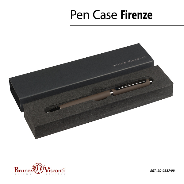 РУЧКА "FIRENZE" В ПОДАРОЧНОМ ФУТЛЯРЕ, 1.0 ММ, СИНЯЯ (корпус коричневый, футляр черный) (10702070/061023/3411164,КИТАЙ)