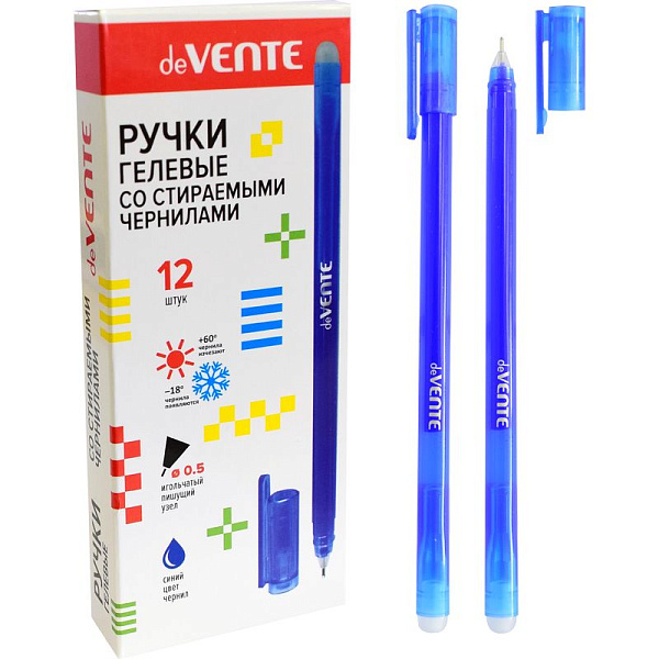 Ручка гелевая 0,5 мм стираемая "deVENTE. Snella" СИНЯЯ, прозрачный корпус , с ластиком, одноразовая, индивидуальная маркировка
