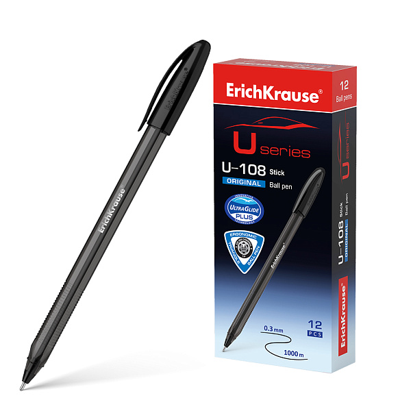 Ручка шариковая ErichKrause® U-108 Original Stick 1.0, Ultra Glide Technology, цвет чернил черный (в коробке по 12 шт.)