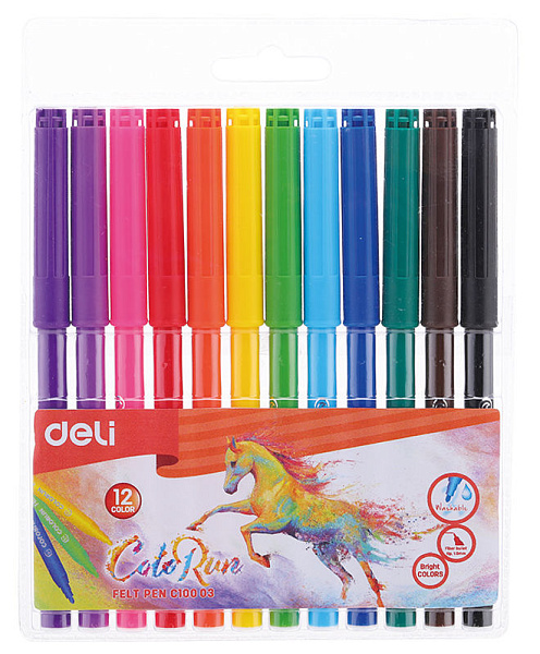 Фломастеры 12 цв. Deli ColoRun вентилируемый колп. пакет с европодвесом