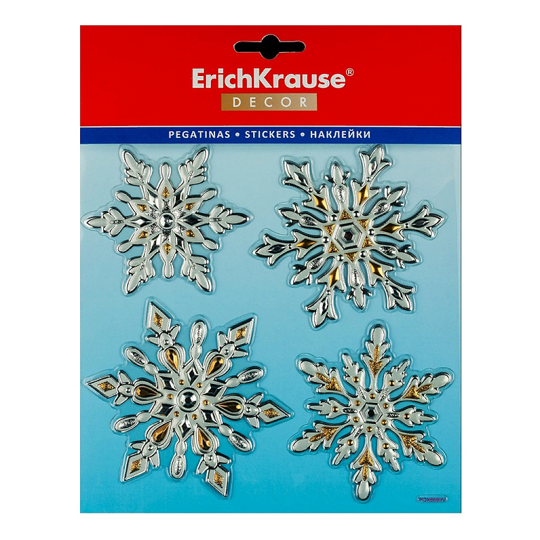 Набор наклеек ErichKrause® Decor Снежинки золотые 18х23см