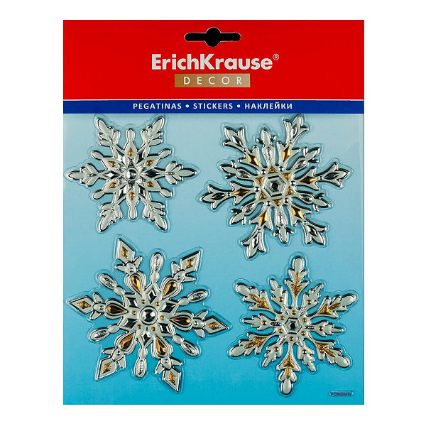 Набор наклеек ErichKrause® Decor Снежинки золотые 18х23см