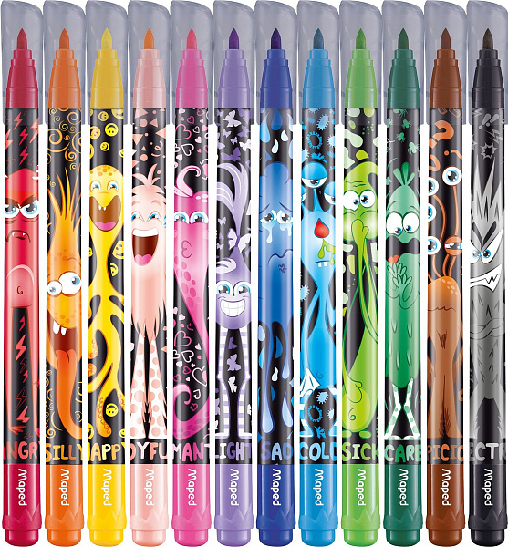 Фломастеры 12 цв. COLOR'PEPS MONSTER с заблокиров. пишущим узлом, смываемые, 