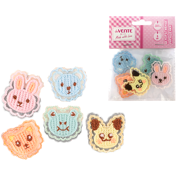 Декоративные украшения "deVENTE. Cuties" тканевые, от 36x35 мм до 38x42 мм, 5 шт, ассорти дизайнов, 