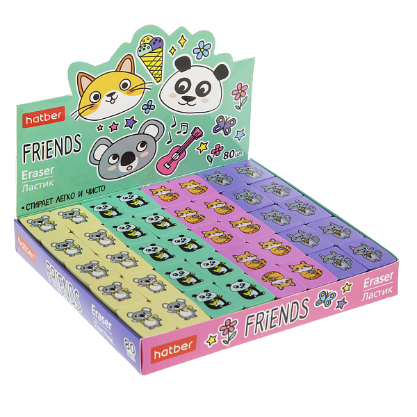 Ластик Hatber Friends из термопластичной резины 28х18х9 мм  