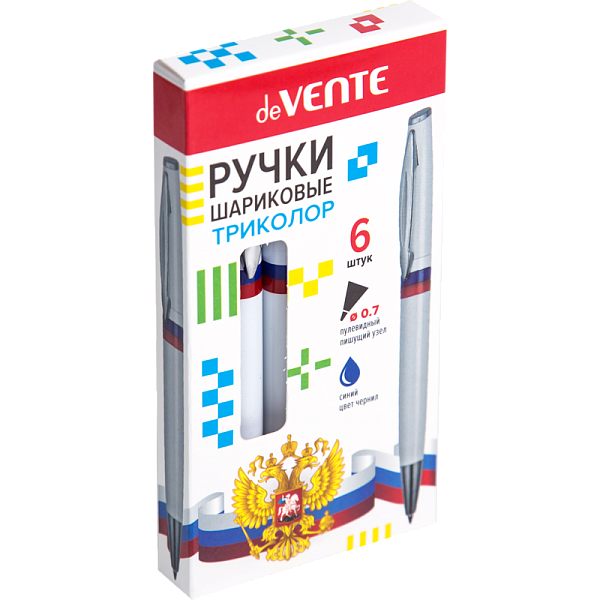 Ручка шариковая автомат. 0,7 мм deVENTE.Триколор, СИНЯЯ, поворот. механ.