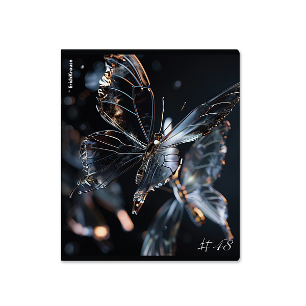 Тетрадь общая ученическая ErichKrause Glass Butterflies, 48 листов, клетка, матовая ламинация+выборочный УФ-лак_MIX-PACK