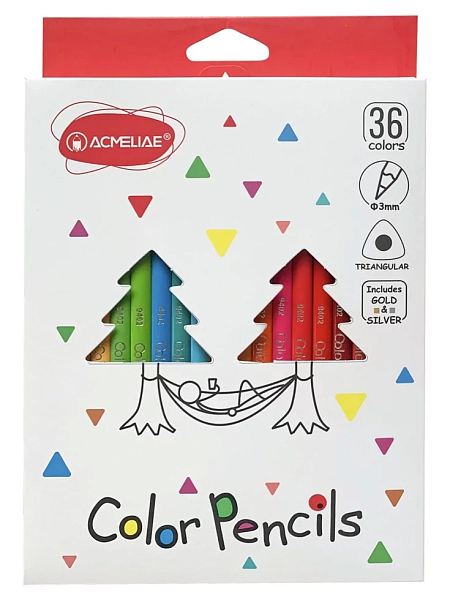 Карандаши 36 цв. ACMELIAE трехгранные в к/к