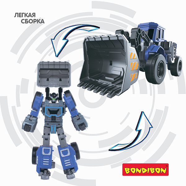 Трансформер 2в1 BONDIBOT Bondibon робот-строит. техника, экскаватор-погрузчик, цвет синий, ВОХ 23,5х26,5х8 см.
