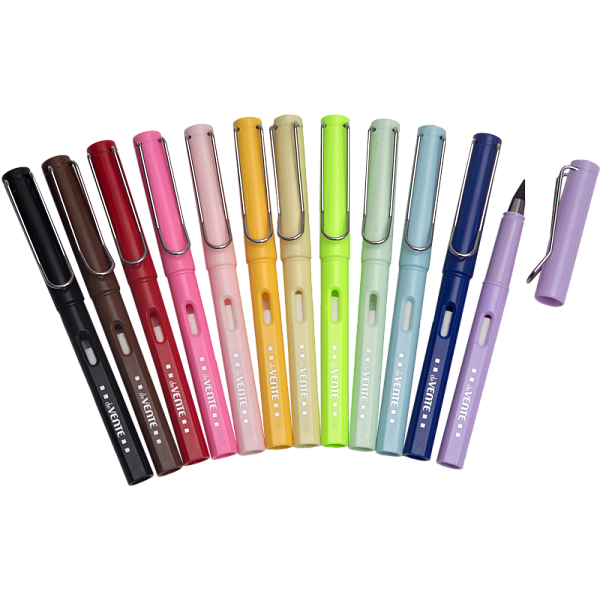 Карандаши вечные 12 цветов "Perpetum", с наконечником из специального сплава, с ластиком внутри корпуса, цвет корпуса соответствует цвету грифеля