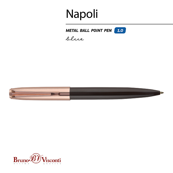Ручка "NAPOLI" шарик. автомат.1.0 ММ, СИНЯЯ (корпус метал. кориченвый и розовое золото) 