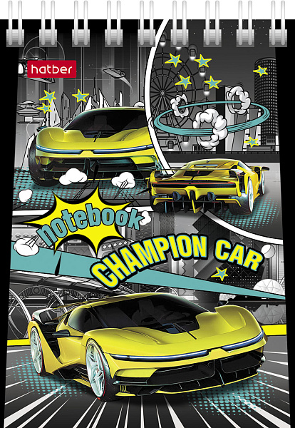 Блокнот А7 40 л. кл. на гребне "Авто чемпион" 65г/кв.м Обл. мел.картон 