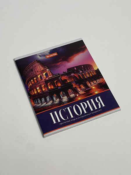 Тетрадь предметная 36 листов "Картинки" История, со справочным материалом, обложка мелованная бумага, блок №2 (серые листы)