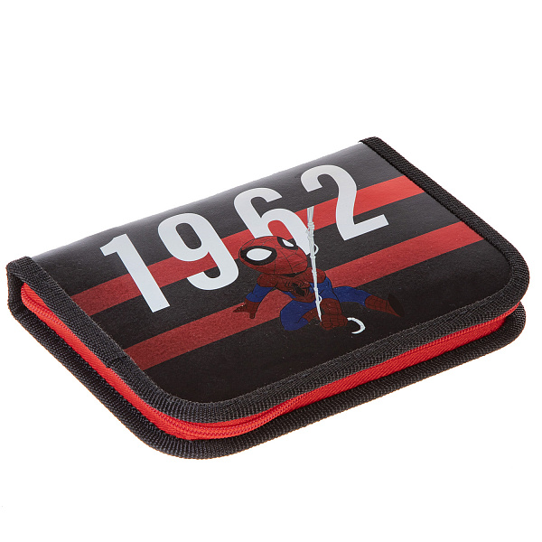 Пенал 1секц.+ств. д/мал. 190*130 Hatber "Человек- паук" на молнии металлизиров. картон, выб лак ( MARVEL)