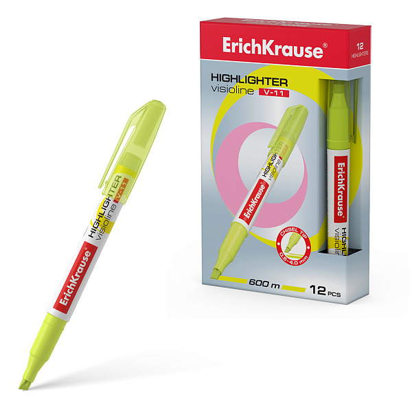 Маркер-текстовыделитель ErichKrause® Visioline V-11, желтый (в коробке по 12 шт.)