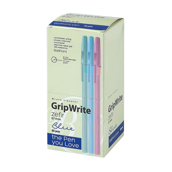 Ручка шариковая 0,7 мм "GripWrite Zefir" СИНЯЯ