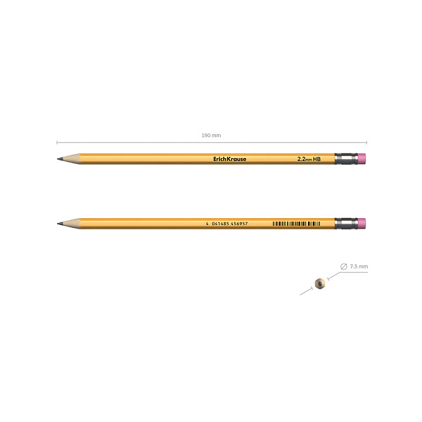 Карандаш ч/г HB ErichKrause® Amber 101 HB шестигранный с ластиком (в коробке по 12 шт.)