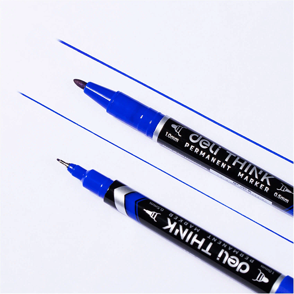 Маркер перм. 1 мм/0,5 мм Deli двойной синий