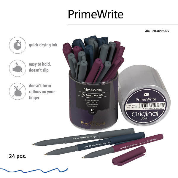 РУЧКА "PrimeWrite. Basic. Original" С ЧЕРНИЛАМИ НА МАСЛЯНОЙ ОСНОВЕ, 1.0 ММ, СИНЯЯ (10702070/060124/3005342,КИТАЙ)