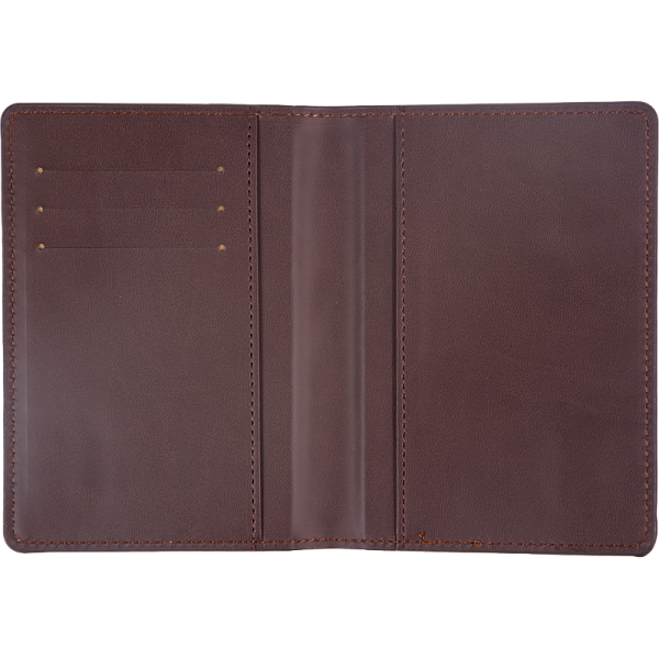 Обложка д/паспорта "deVENTE. Detent" коричневая, 10x14 см, искусственная кожа, поролон, вертикальная резинка, отстрочка, 3 отделения для визиток, в пластиковом пакете с европодвесом,