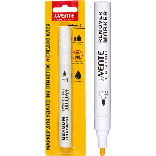 Маркер для удаления этикеток, следов скотча и клея "deVENTE. REPAIR & CRAFT. Remover" круглый корпус, пулевидный наконечник, в блистерной упаковке