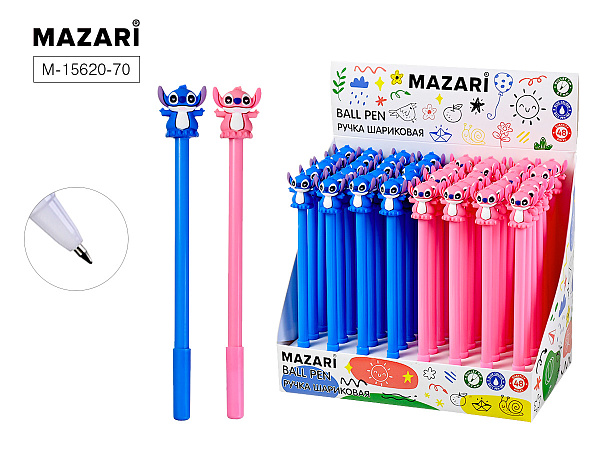 Ручка шариковая 0.7мм "Ушастик", Синяя, пластик.цв.корпус, стержень 110мм, МИКС 2вида