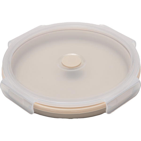 Ланчбокс складной герметичный "deVENTE" бежевый, круглый, 1200 мл, диаметр 18 см, высота 8 см, в сложенном виде высота 2,5 см, силиконовый, с пластиковой крышкой, с отвестием вентиляции и силиконовой заглушкой,