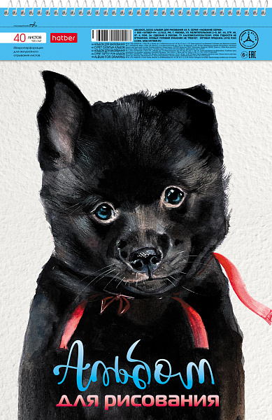 Альбом для рисования 40 листов на спирали "Глазки, ушки, носик" перфорация на отрыв тиснение 4 диз.в блоке